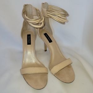 WHBM Larissa style pale pink suede open toe heels 8